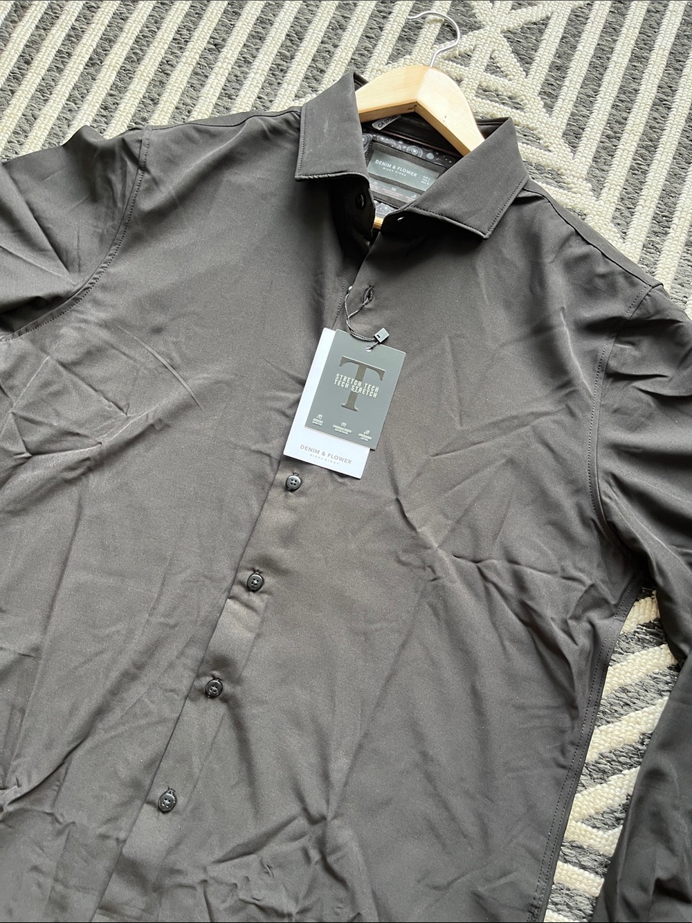 Denim & Flower Men’s Lightweight Stretch Black Dress Shirt